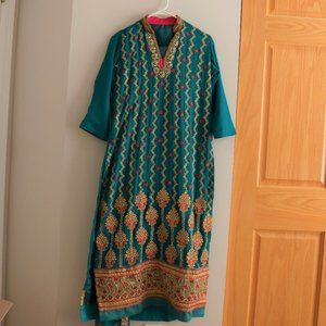 Pakistani Indian Chiffon Teal Green Shalwar Kameez Party Wear